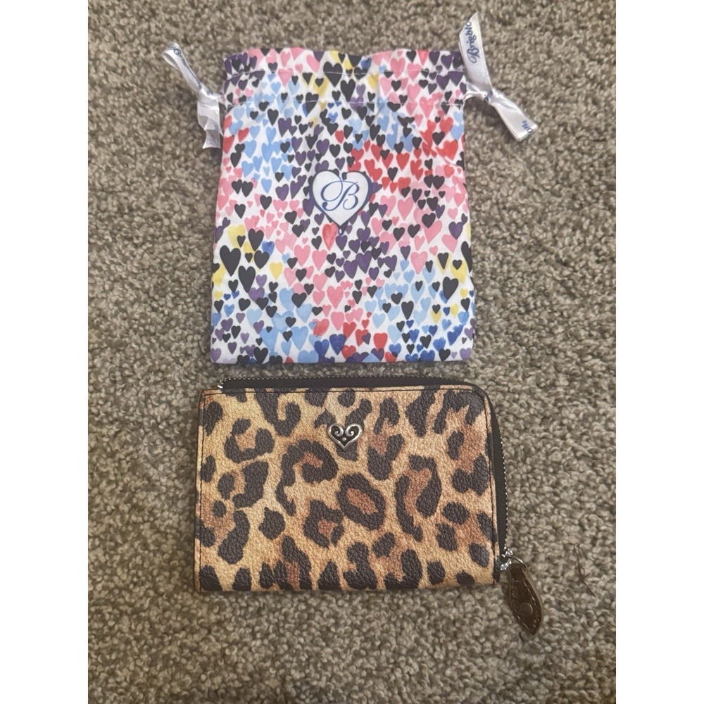 Brighton Leopard Print Leather Zip Around Catwalk Coin Case Key Ring Vintage